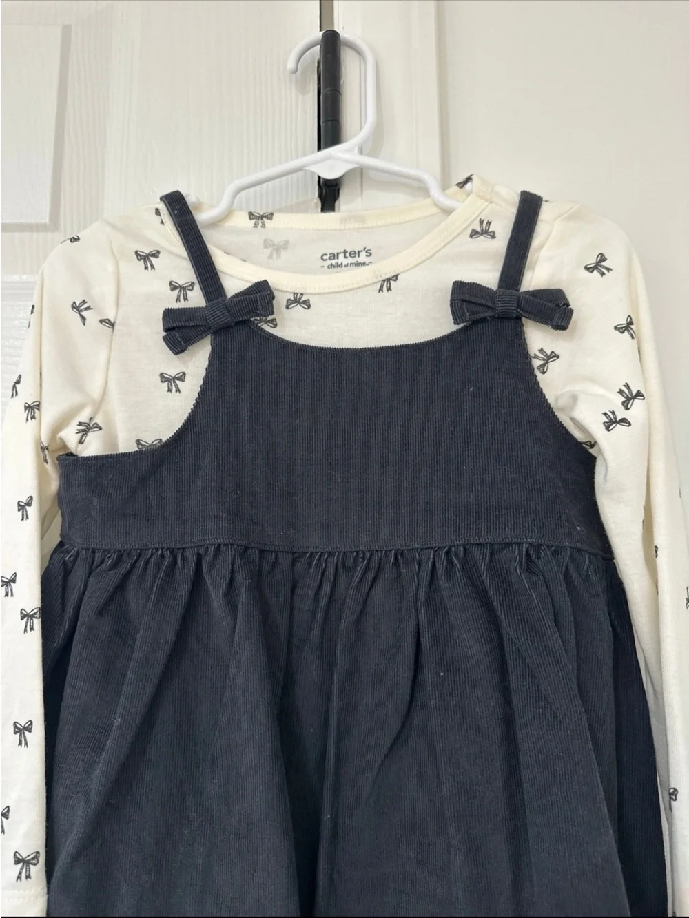 Carter's Black Pinafore Dress with Cream Bow-Print Top Set